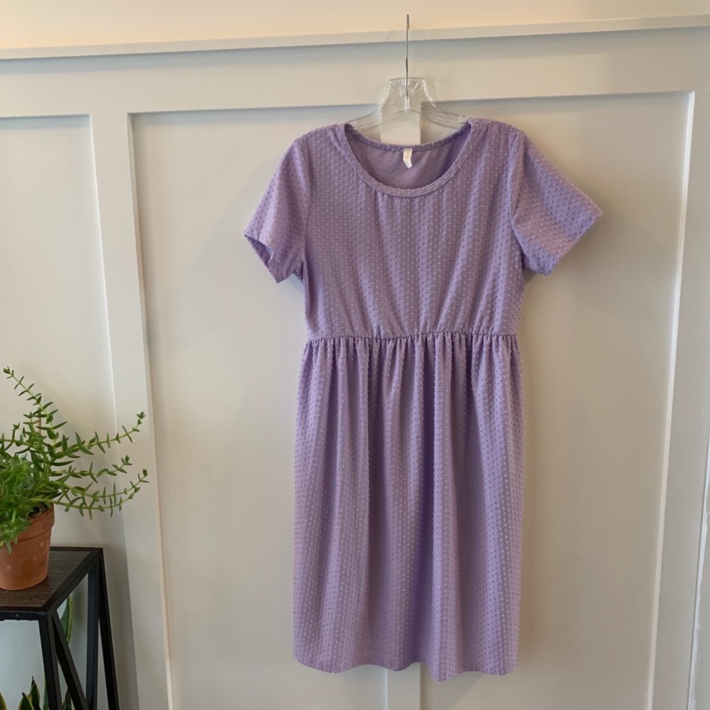 Lavender Swiss Dot Short Sleeve Maternity Dress